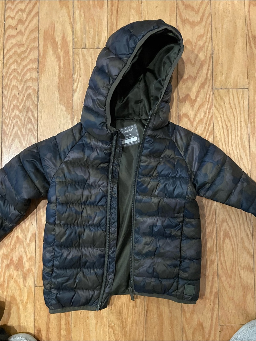 Primark Kids' Black Camo Hooded Puffer Jacket